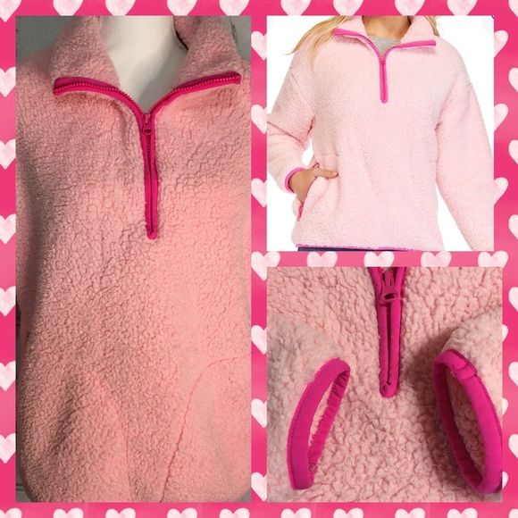 Crown & Ivy Half Zip Pink Sherpa Pullover size S - Picture 1 of 14